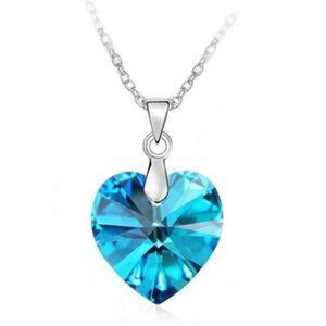 💎 NEW ❤️ Blue Elegant Simple Heart Women Necklace 925 Sterling Silver